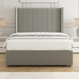 Bsspoke Hannah Divan Bed Set Silver  Plush Velvet 54Inch Wingedback Panel Headboard & Mattress No Drawers In 3Ft 4Ft 4Ft6 5Ft 6Ft - thumbnail 1