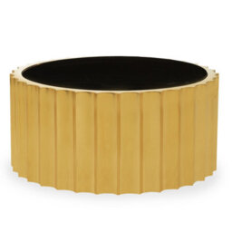 Orsina Black Glass And Gold Titanium Round Coffee Table Modern, Statement Piece Modern Luxury Coffee Table