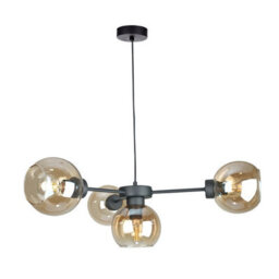 Luminosa Lighting Luminosa Kaliope Multi Arm Pendant Ceiling Light Black Amber Glass Shade 4X E27 - thumbnail 1