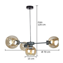 Luminosa Lighting Luminosa Kaliope Multi Arm Pendant Ceiling Light Black Amber Glass Shade 4X E27 - thumbnail 3