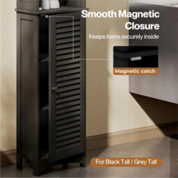 Black-Bathroom Storage Cabinet Freestanding Cupboard Adjustable Shelf Unit
