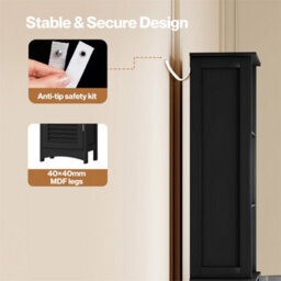 Black-Bathroom Storage Cabinet Freestanding Cupboard Adjustable Shelf Unit - thumbnail 5