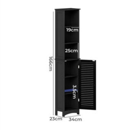 Black-Bathroom Storage Cabinet Freestanding Cupboard Adjustable Shelf Unit - thumbnail 2