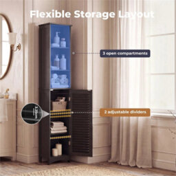 Black-Bathroom Storage Cabinet Freestanding Cupboard Adjustable Shelf Unit - thumbnail 3
