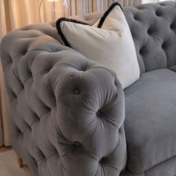 Sofaya Monaco Chesterfield Grey Velvet Sofa Set - 1,2,3 Seater & 3+2 Seater Set Deep Buttoned Cushions Upholstery Couch Settee - thumbnail 4