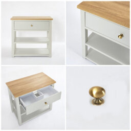 Homestylestore 840mm Antique White And Oak Bathroom Vanity Unit With Gold Round Handle - thumbnail 2