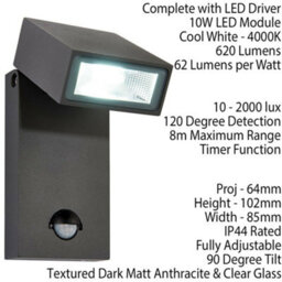 Ip44 Outdoor Anthracite Spotlight Pir Motion Sensor & Photocell 10W Cool White - thumbnail 2