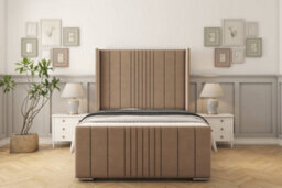 "Sloomy Hargrave Mink Plush Bed Frame With Mattress With 50""  Upholstered Wingback Headboard 4'6 Double" - thumbnail 1