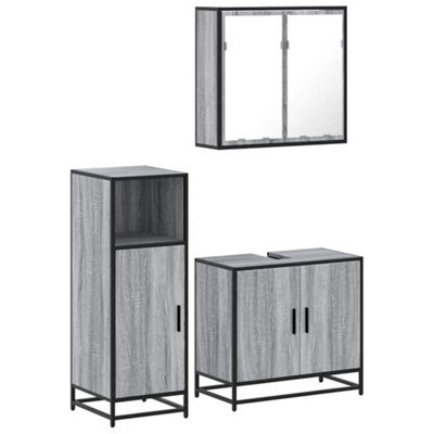 Berkfield Industrial 3 Piece Bathroom Furniture Set Grey Sonoma Engineered Wood