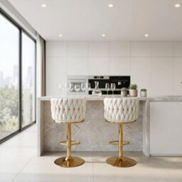 Cream Modern Swivel Bar Stools Set Of 2 Adjustable Velvet Bar Chairs With Braided Back - thumbnail 4