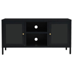 Berkfield Tv Cabinet Black 105X35X52 Cm Steel And Glass - thumbnail 3