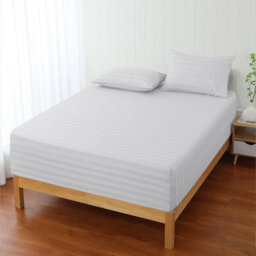 Ameha Stripe Fitted Sheet 40 Cm Deep Pocket- Hypoallergenic Easy Care White Bed Sheets Uk Double Bedsheet(137X190Cm) - thumbnail 9