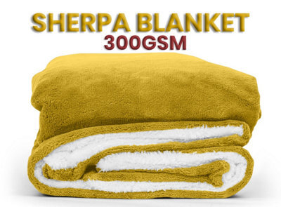 Ameha Sherpa Fleece Blanket King Ochre 200X240Cm Reversible Throw For Sofa, Bed & Travel - image 1