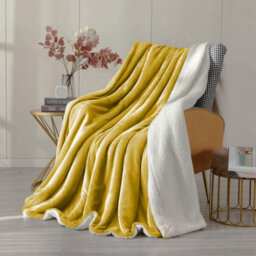 Ameha Sherpa Fleece Blanket King Ochre 200X240Cm Reversible Throw For Sofa, Bed & Travel - thumbnail 8