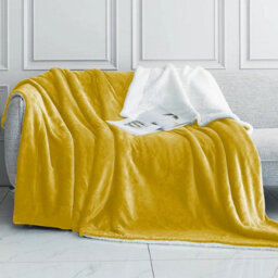 Ameha Sherpa Fleece Blanket King Ochre 200X240Cm Reversible Throw For Sofa, Bed & Travel - thumbnail 2