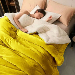 Ameha Sherpa Fleece Blanket King Ochre 200X240Cm Reversible Throw For Sofa, Bed & Travel - thumbnail 5