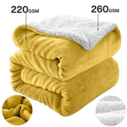 Ameha Sherpa Fleece Blanket King Ochre 200X240Cm Reversible Throw For Sofa, Bed & Travel - thumbnail 7