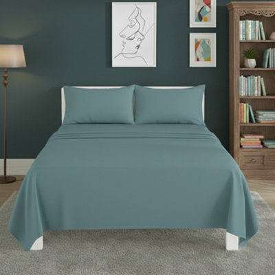 Easy Care Flat Bed Sheet Polycotton Durable Low Maintenance Bedding Duck Egg Blue - image 1
