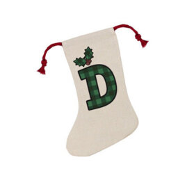 Purely Home Green Tartan Alphabet Letter D Stocking - Novelty Initial Xmas Gift Linen-Style With Red Drawstring Ties - thumbnail 2