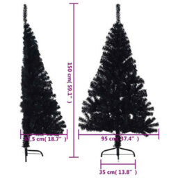 Vidaxl Artificial Half Christmas Tree With Stand Black 150 Cm Pvc - thumbnail 9