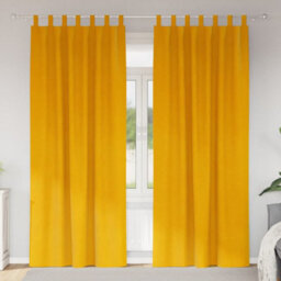 Berkfield Blackout Curtains With Hanging Loops 2 Pcs Mustard Yellow Velvet