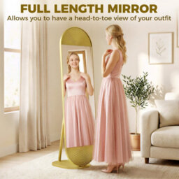 Homcom Wavy Full Length Mirror With Metal Frame And Base, Gold Tone - thumbnail 4