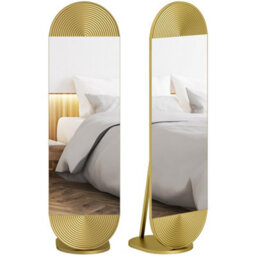 Homcom Wavy Full Length Mirror With Metal Frame And Base, Gold Tone - thumbnail 2