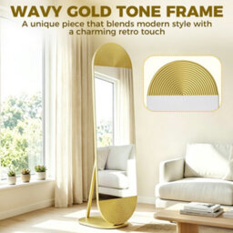 Homcom Wavy Full Length Mirror With Metal Frame And Base, Gold Tone - thumbnail 5