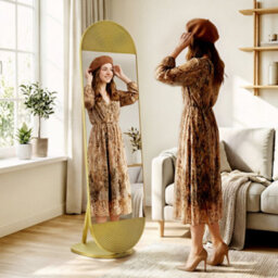 Homcom Wavy Full Length Mirror With Metal Frame And Base, Gold Tone - thumbnail 8
