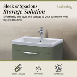 Balterley Aldershawe Contemporary Floor Standing 2 Drawer Bathroom Vanity Unit & Ceramic Basin, Satin Green, 610mm - thumbnail 3