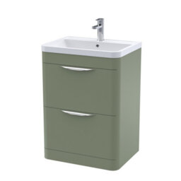 Balterley Aldershawe Contemporary Floor Standing 2 Drawer Bathroom Vanity Unit & Ceramic Basin, Satin Green, 610mm