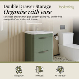 Balterley Aldershawe Contemporary Floor Standing 2 Drawer Bathroom Vanity Unit & Ceramic Basin, Satin Green, 610mm - thumbnail 2