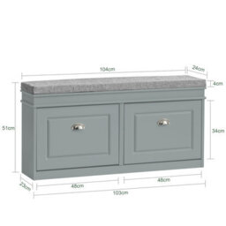 Sobuy Shoe Cabinet With 2 Flip-Doors 40.9X9.5X20 Inch Load Capacity 150 Kg Fsr64-Hg - Gray - thumbnail 3