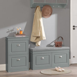 Sobuy Shoe Cabinet With 2 Flip-Doors 40.9X9.5X20 Inch Load Capacity 150 Kg Fsr64-Hg - Gray - thumbnail 9
