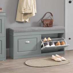 Sobuy Shoe Cabinet With 2 Flip-Doors 40.9X9.5X20 Inch Load Capacity 150 Kg Fsr64-Hg - Gray - thumbnail 8