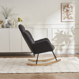 Abrihome Soft Teddy Fabric Tufted Upholstered Rocking Chair Padded Seat With Headrest For Living Room Bedroom, Dark Grey - thumbnail 6