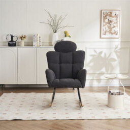 Abrihome Soft Teddy Fabric Tufted Upholstered Rocking Chair Padded Seat With Headrest For Living Room Bedroom, Dark Grey - thumbnail 7