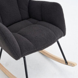 Abrihome Soft Teddy Fabric Tufted Upholstered Rocking Chair Padded Seat With Headrest For Living Room Bedroom, Dark Grey - thumbnail 2