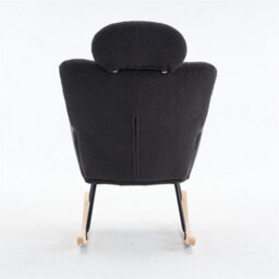 Abrihome Soft Teddy Fabric Tufted Upholstered Rocking Chair Padded Seat With Headrest For Living Room Bedroom, Dark Grey - thumbnail 4