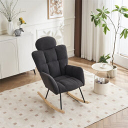 Abrihome Soft Teddy Fabric Tufted Upholstered Rocking Chair Padded Seat With Headrest For Living Room Bedroom, Dark Grey - thumbnail 5