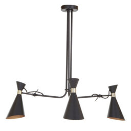 Orsina 3 Shade Black & Gold Pendant Light With Bent Arms, Ceiling Lamp With Adjustable Rods, Two-Tone Metal Pendant - thumbnail 1