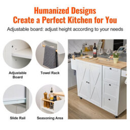 "Vevor Kitchen Island Cart With Solid Wood Top, 45.3"" Width Mobile Carts With Storage Cabinet, Rolling Kitchen Table" - thumbnail 5