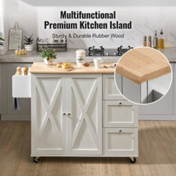 "Vevor Kitchen Island Cart With Solid Wood Top, 45.3"" Width Mobile Carts With Storage Cabinet, Rolling Kitchen Table" - thumbnail 2