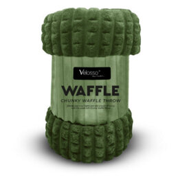 Velosso Elegant Waffle Style Ribbed Thermal Plush Throw - Cosy Winter Embossed Fur Blanket For Sofa, Bed - 127Cm X 152Cm - Olive - thumbnail 1