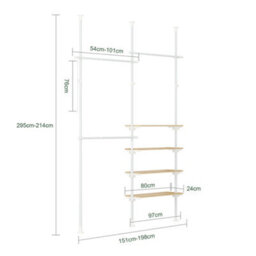 Sobuy Kls17-Nw, Telescopic Clothes Rail, Heavy Duty Clothes Rack, Adjustable Open Wardrobe With Hanging Rails - thumbnail 3