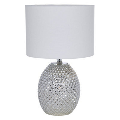K Living Chantelle Champagne Diamond Cut Pattern Glass Table Lamp, With Silver Metallic Finish And White Shade - image 1