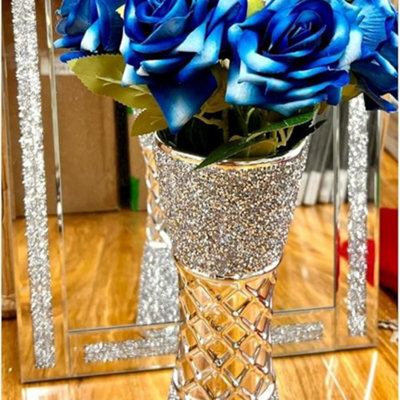 Biznest Flower Bouquet 12Pc Rose Container Artificial Forever Flowers Rose Flower Bouquet Decoration (Blue)
