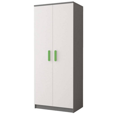 Arte Smyk Ii 06 White Front Grey Carcass Hinged Wardrobe 800mm H1930mm D500mm With Vibrant Lime Green Handles - image 1