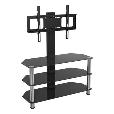 "Avf Black Glass 90Cm Tv Stand With Tv Mounting Column, For Tvs 32-60"" - Black/chrome" - image 1
