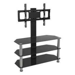 "Avf Black Glass 90Cm Tv Stand With Tv Mounting Column, For Tvs 32-60"" - Black/chrome" - thumbnail 1